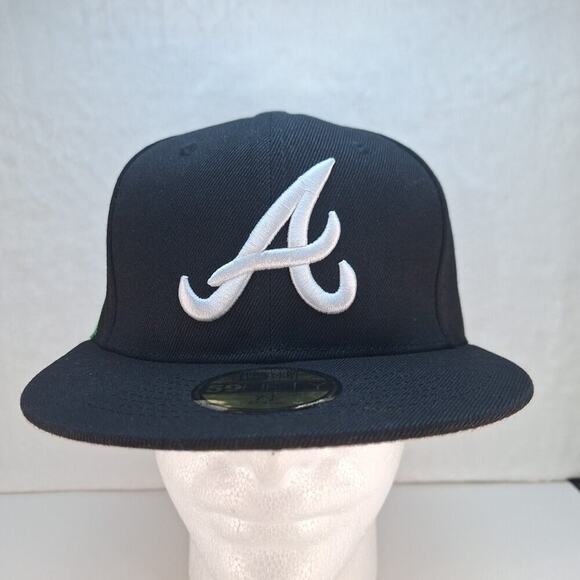 New Era 59Fifty Cap MLB Atlanta Braves Black Hat 7 1/8 Greetings From Atlanta - Picture 1 of 8